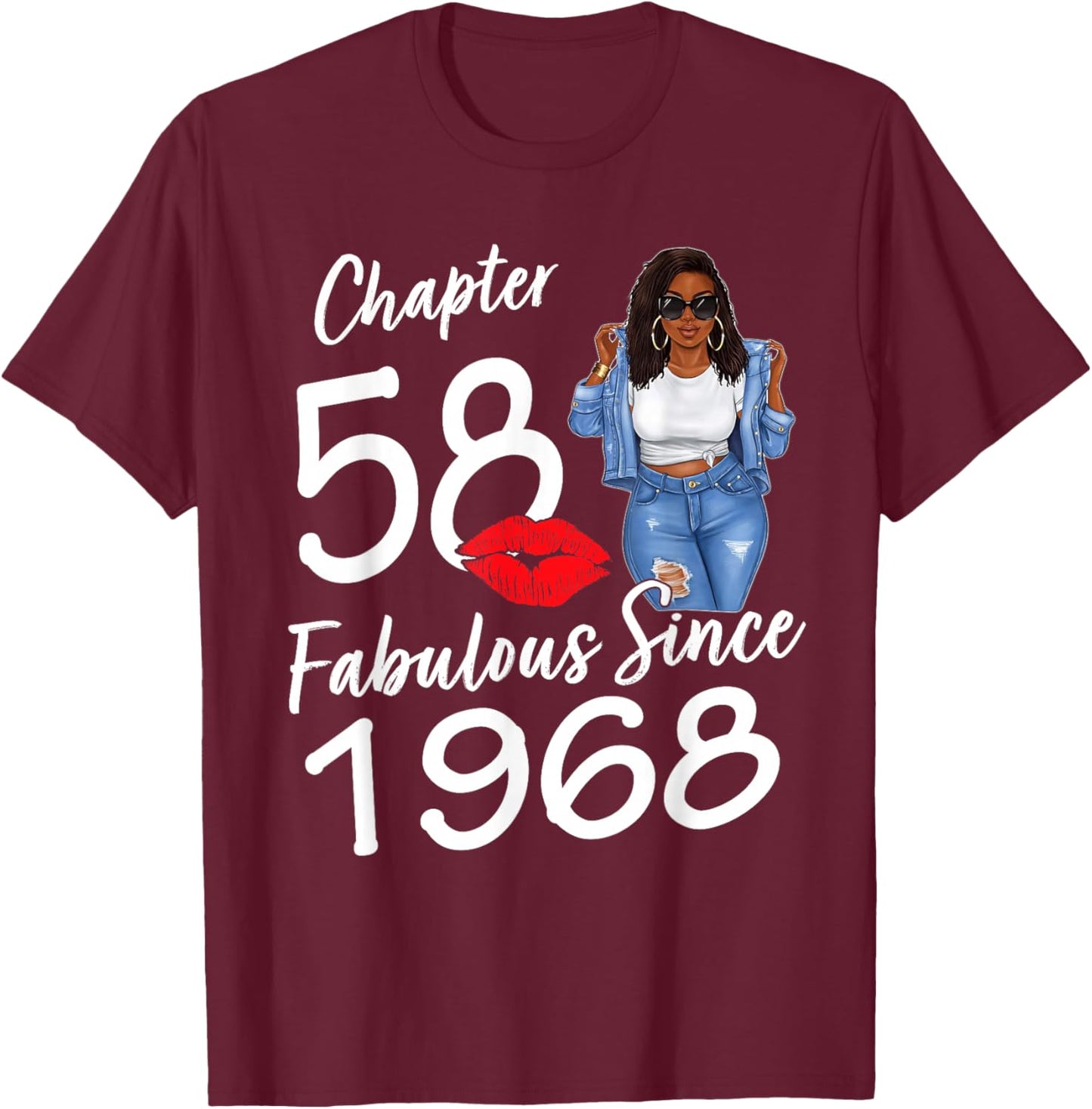 Chapter 58 Fabulous Since 1968 Black Women Birthday T-Shirt - T-Shirt | Maroon