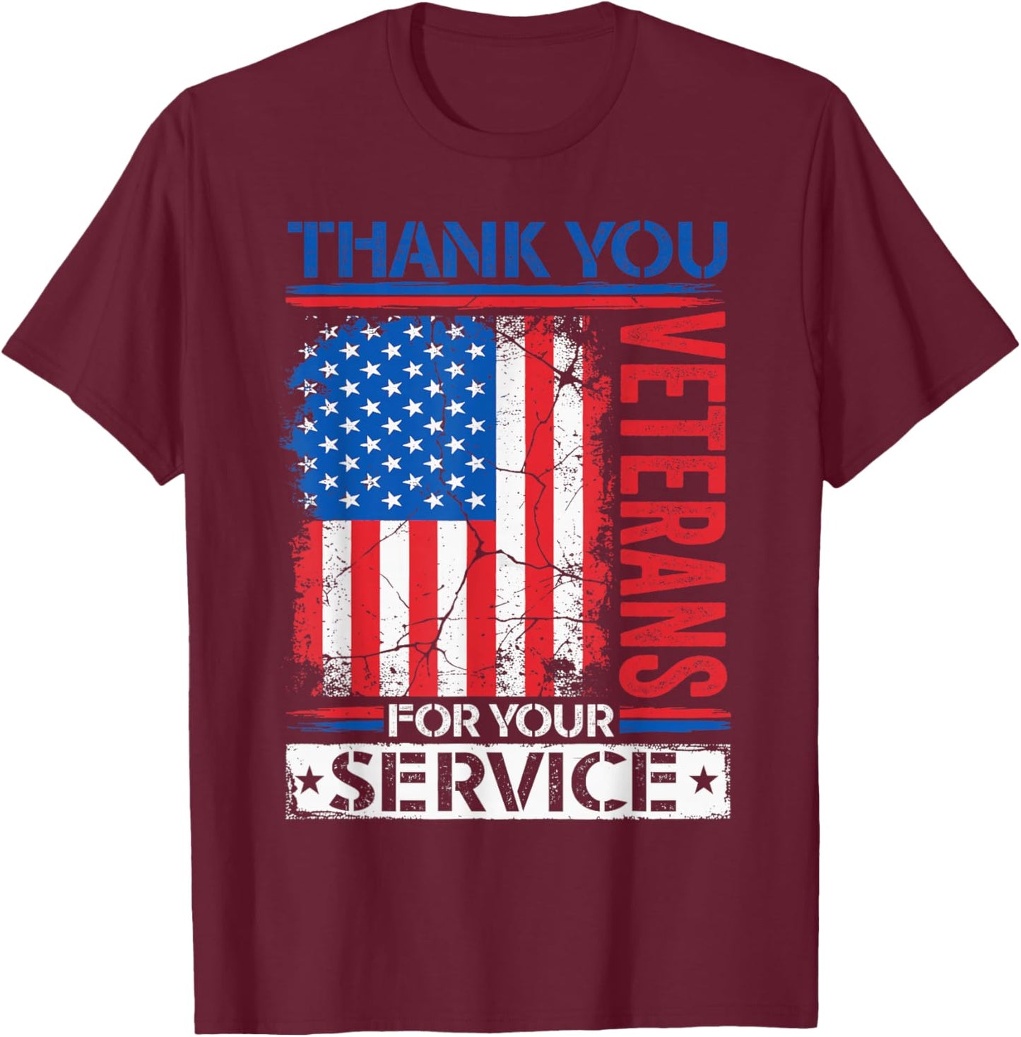 Thank You Veterans American Flag Patriotic Men Women T-Shirt - T-Shirt | Maroon