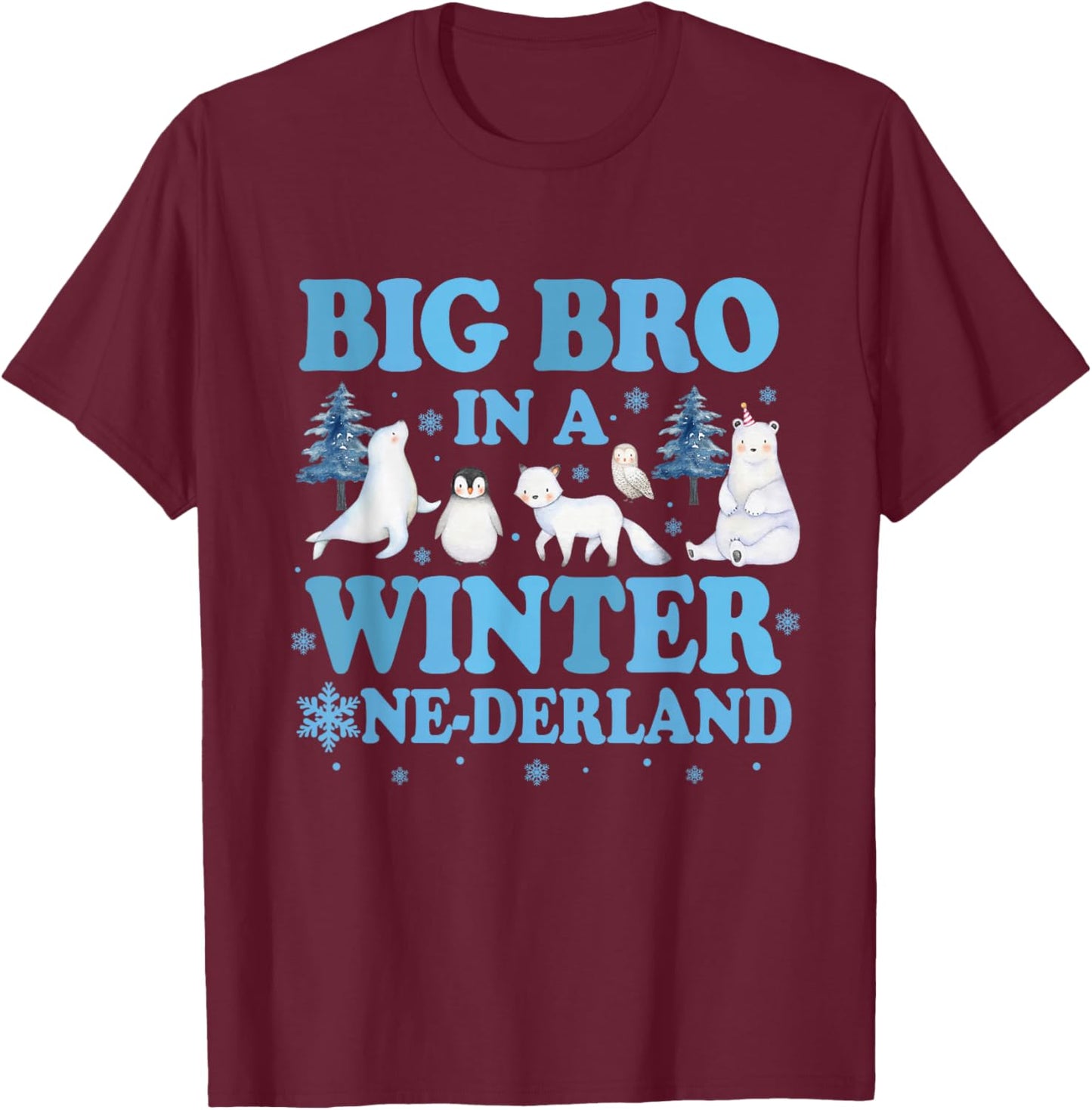 Big Bro in a Winter Onederland Birthday Boy Arctic Animals T-Shirt - T-Shirt | Maroon