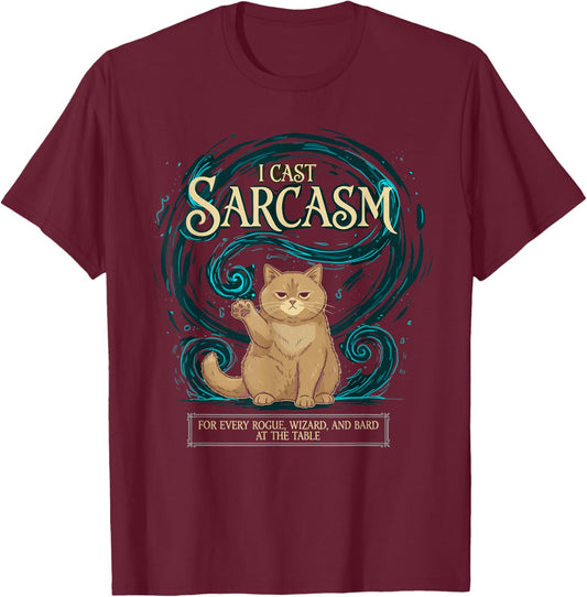 Gamer Sarcastic Cat Spell Casting RPG T-Shirt - T-Shirt | Maroon