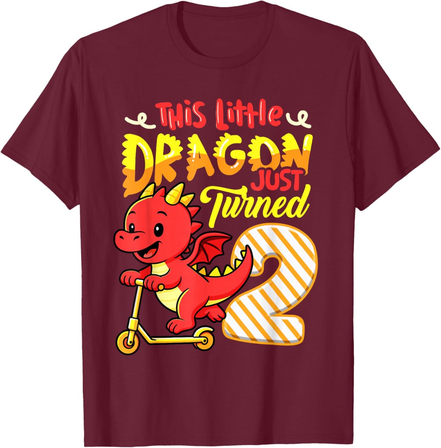 This Little Dragon Just Turned 2 2nd Birthday Boys Kids T-Shirt - T-Shirt | Maroon