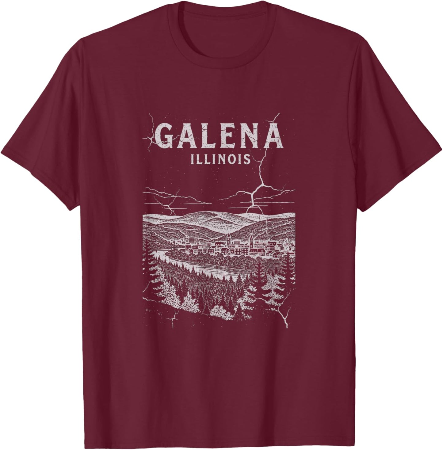 Vintage Galena Illinois Drawing Art Design T-Shirt - T-Shirt | Maroon