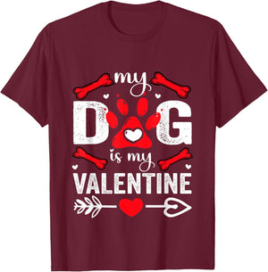My Dog is My Valentine Cute Cat Heart Love Romantic Hearts T-Shirt - T-Shirt | Maroon