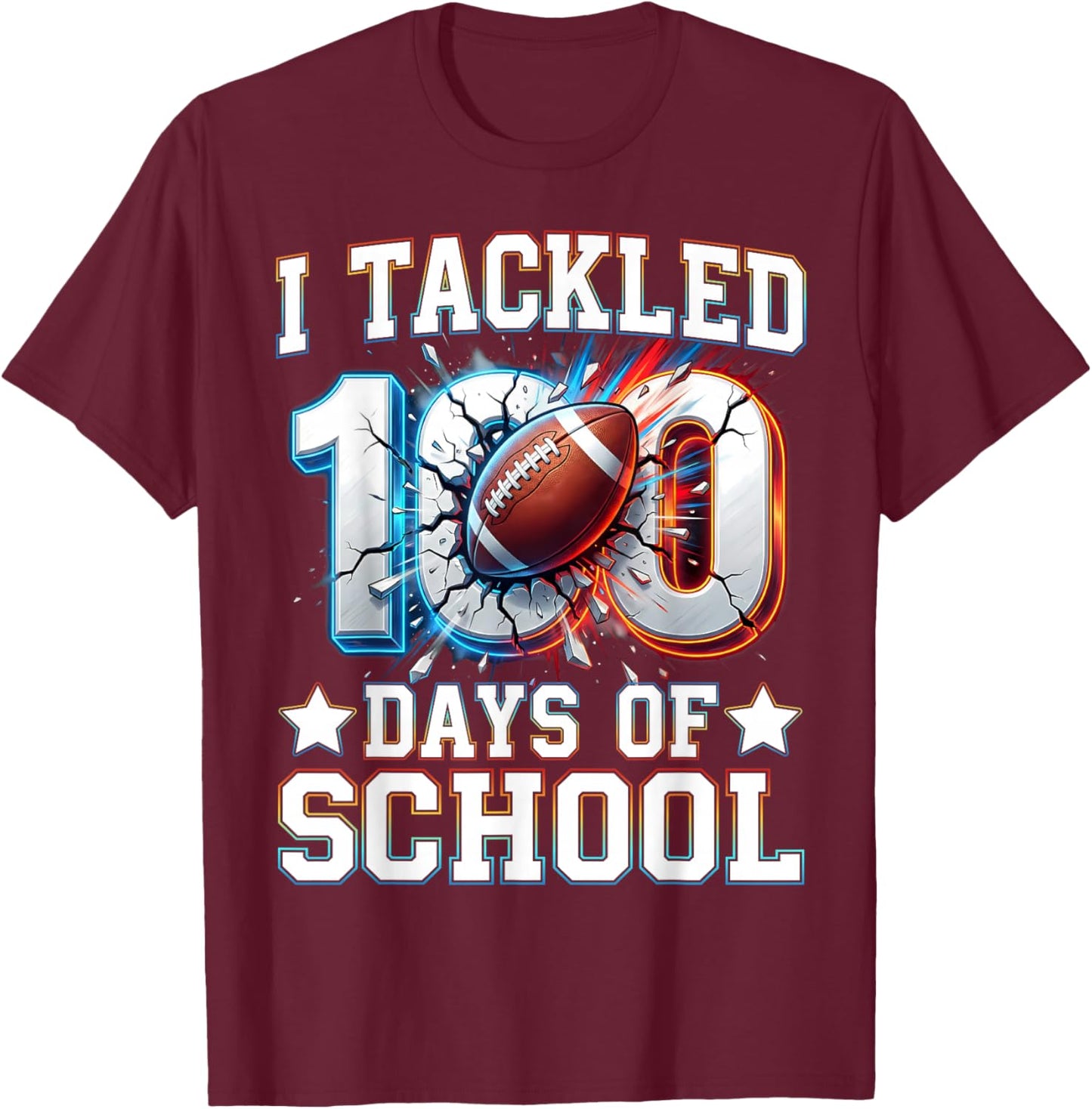 100 Days of School Boys Kids 100th Day of School Football T-Shirt - T-Shirt | Maroon