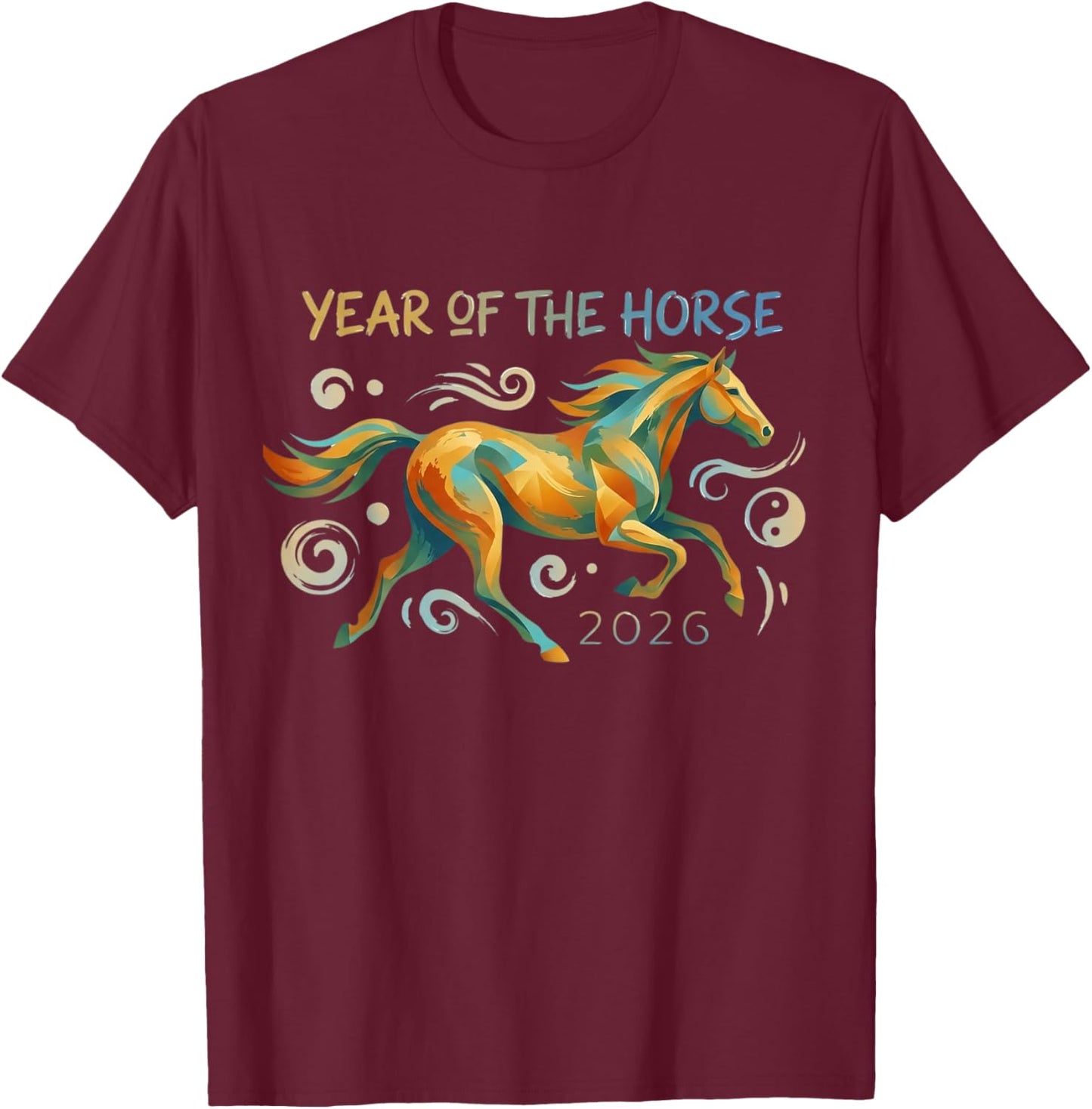 Year 2026 of the Horse Graphic Modern Illustration T-Shirt - T-Shirt | Maroon