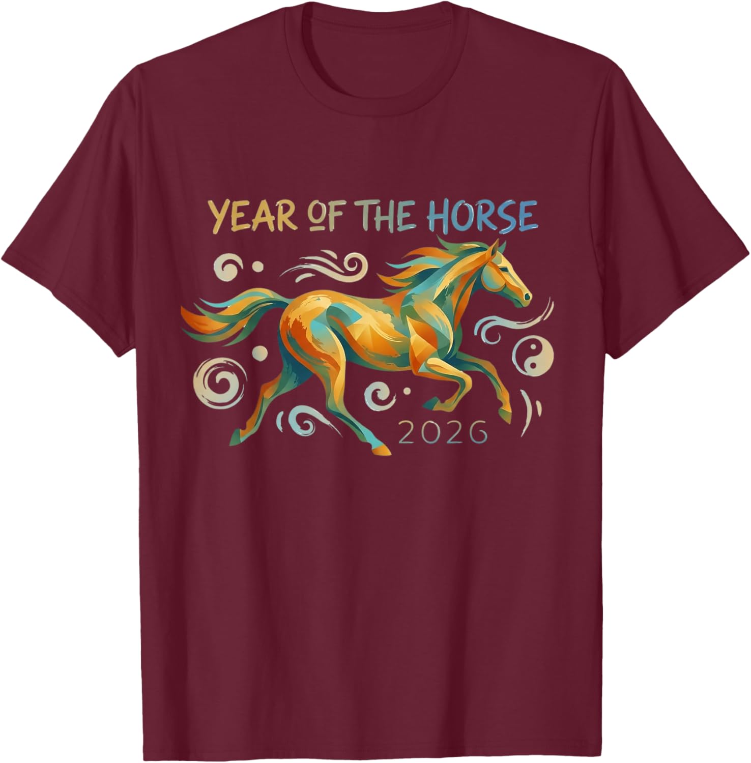 Year 2026 of the Horse Graphic Modern Illustration T-Shirt - T-Shirt | Maroon