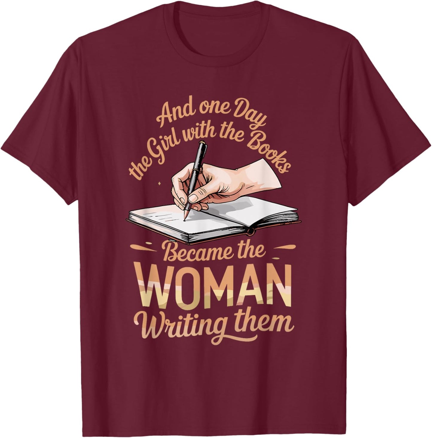 Girl with The Books Writing Poets Journalist Book Writer T-Shirt - T-Shirt | Maroon