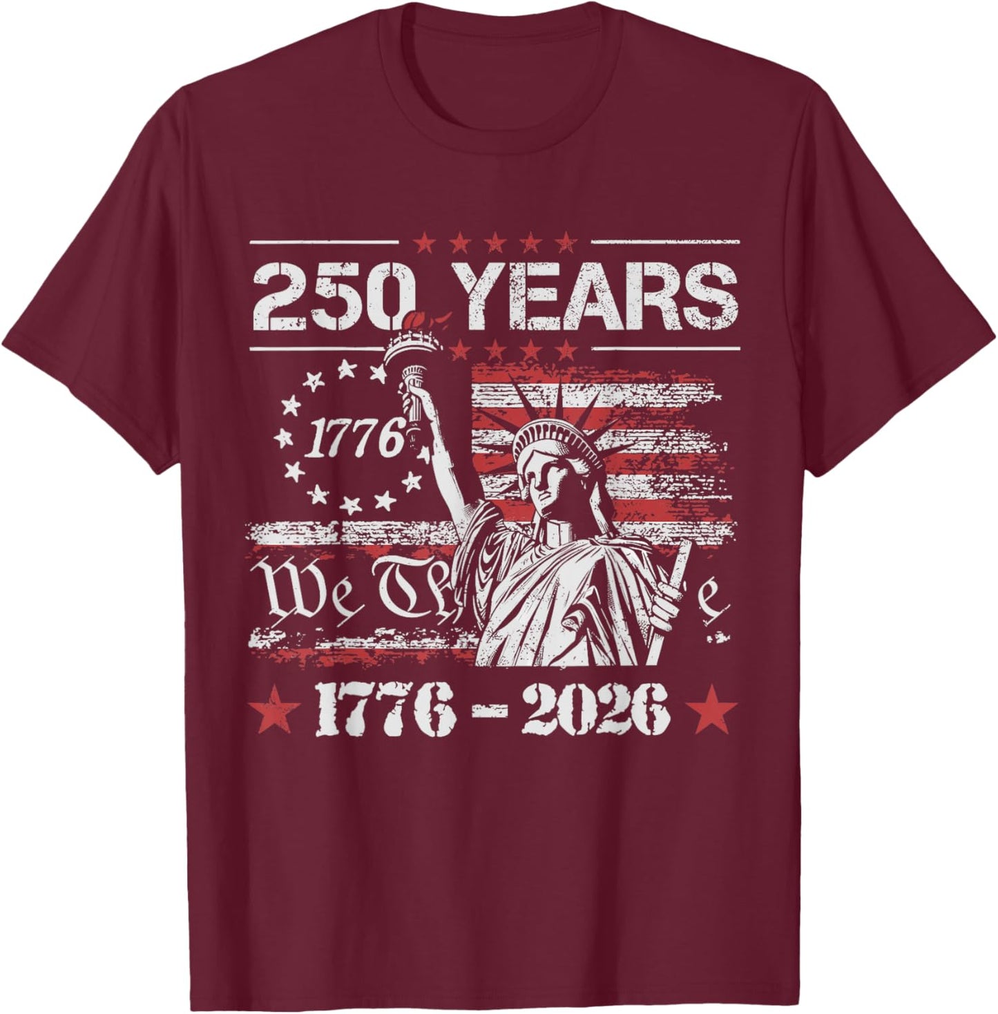 Vintage 250 Years American Flag 250th Birthday USA T-Shirt - T-Shirt | Maroon