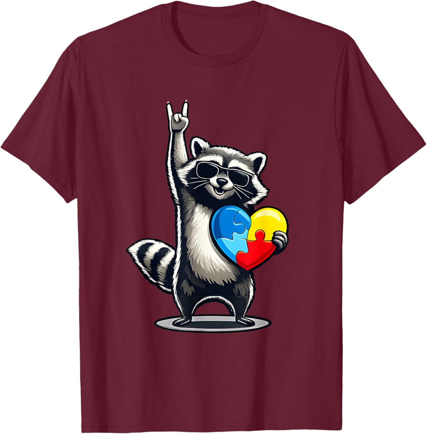 Funny Raccoon Rock On Tism Men Women Kids, Autism T-Shirt - T-Shirt | Maroon