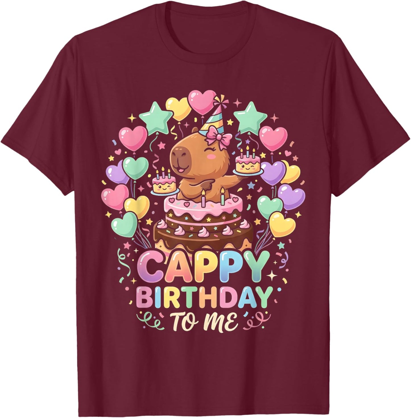 Cappy Birthday Capybara Birthday to Me Kids Girl Young Boy T-Shirt - T-Shirt | Maroon