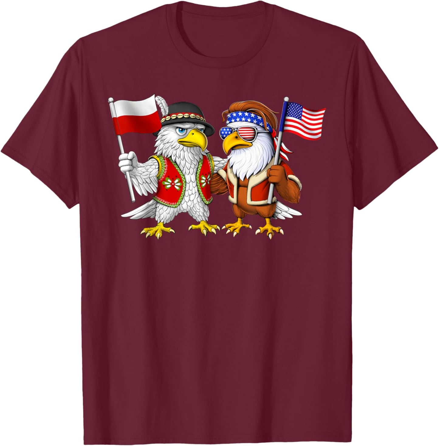 Poland USA Flag Polish American Roots Polish American T-Shirt - T-Shirt | Maroon