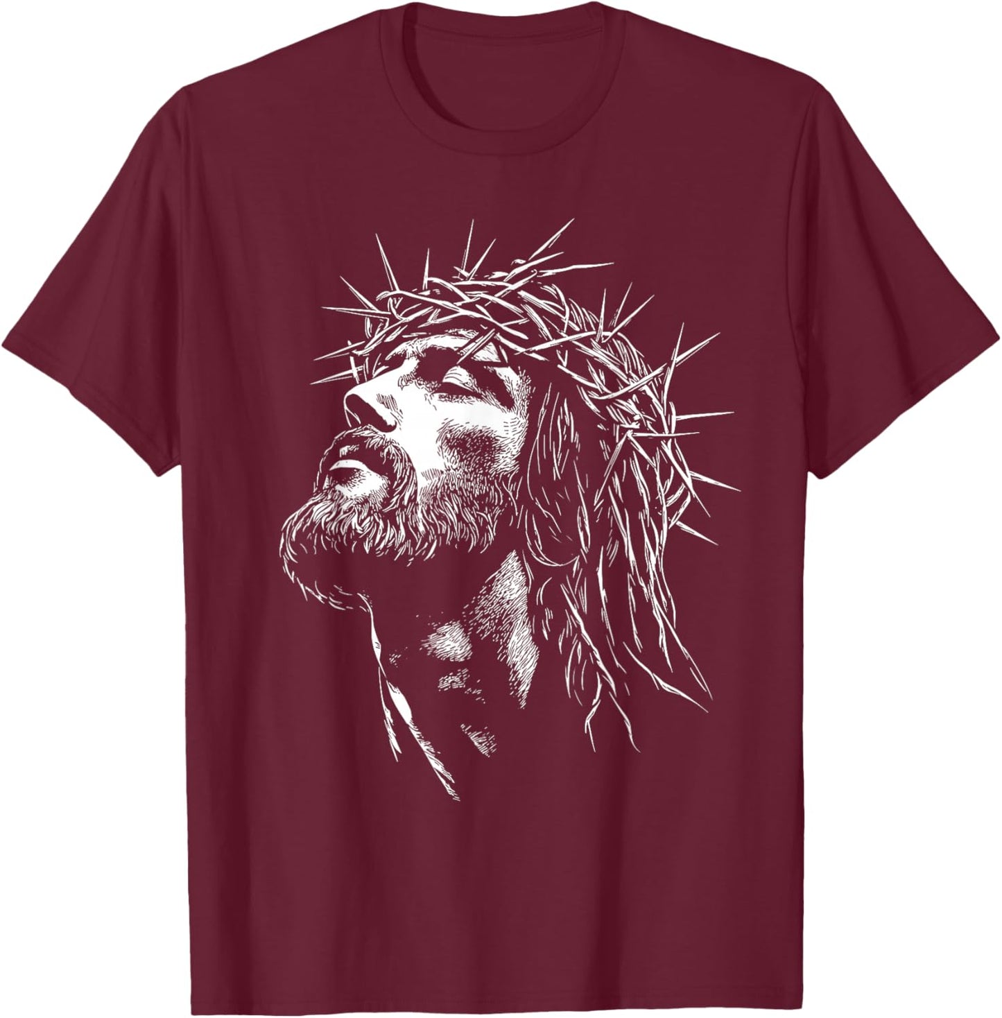 Jesus Christ with Crown of Thorns Jesus Graphic T-Shirt - T-Shirt | Maroon