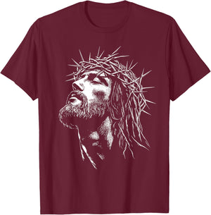 Jesus Christ with Crown of Thorns Jesus Graphic T-Shirt - T-Shirt | Maroon