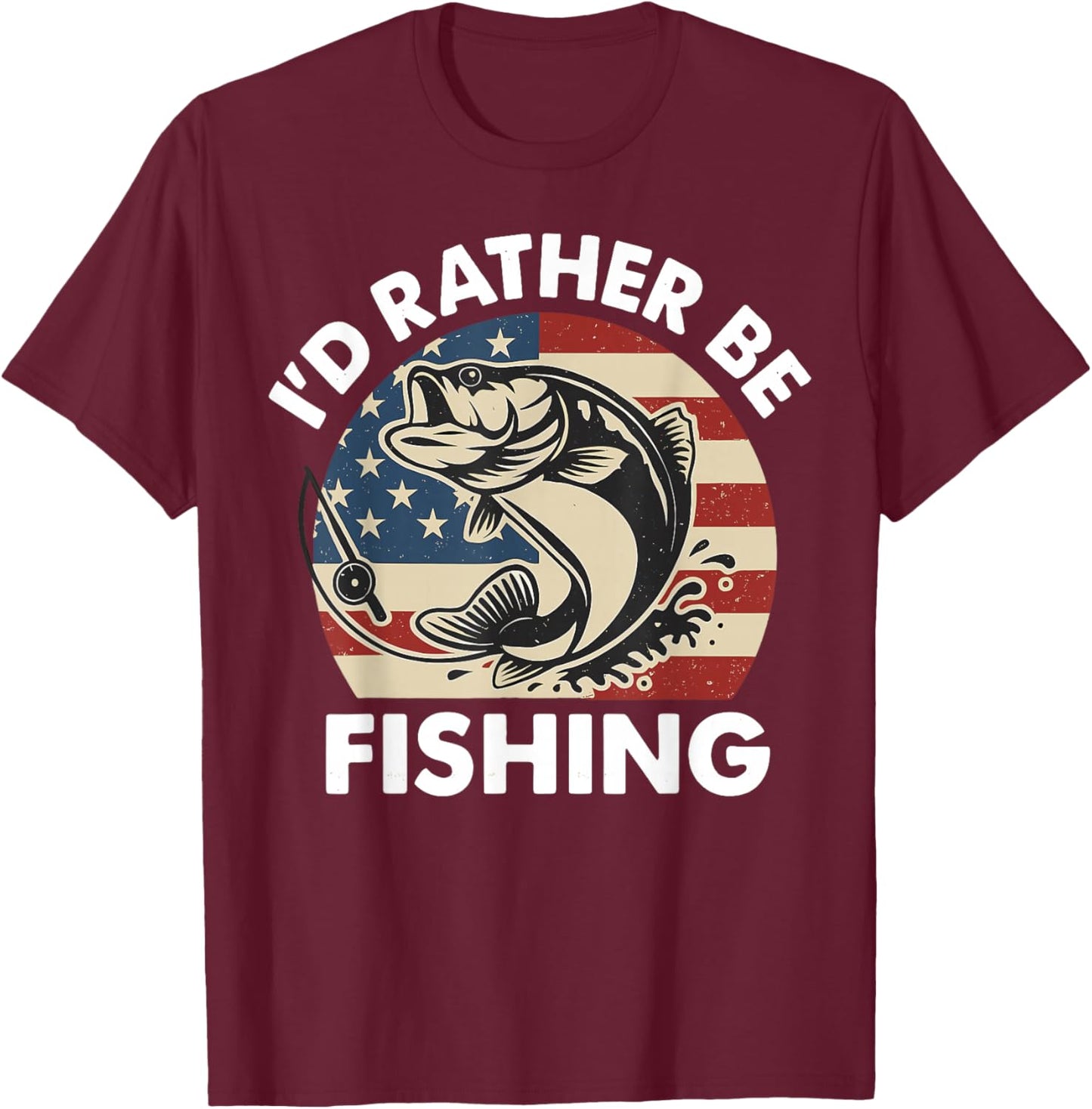 Funny I'd Rather Be Fishing American Flag Patriotic for Kids T-Shirt - T-Shirt | Maroon