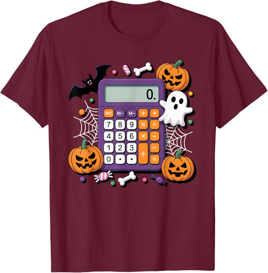 Funny Math Teacher Halloween Costume Men Women Calculator T-Shirt - T-Shirt | Maroon