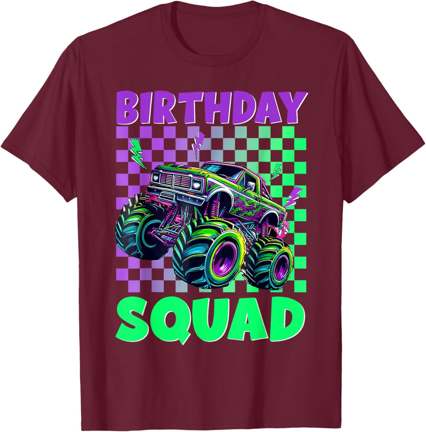 Kids Birthday Squad Monster Truck Birthday Boy Matching T-Shirt - T-Shirt | Maroon