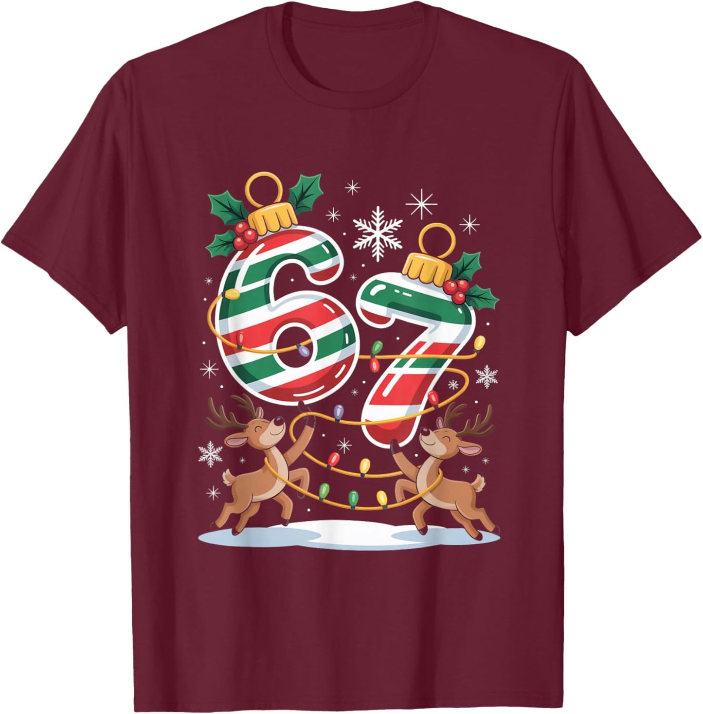 Christmas 67 Funny Xmas Six Seven Ugly Sweater 6-7 T-Shirt - T-Shirt | Maroon