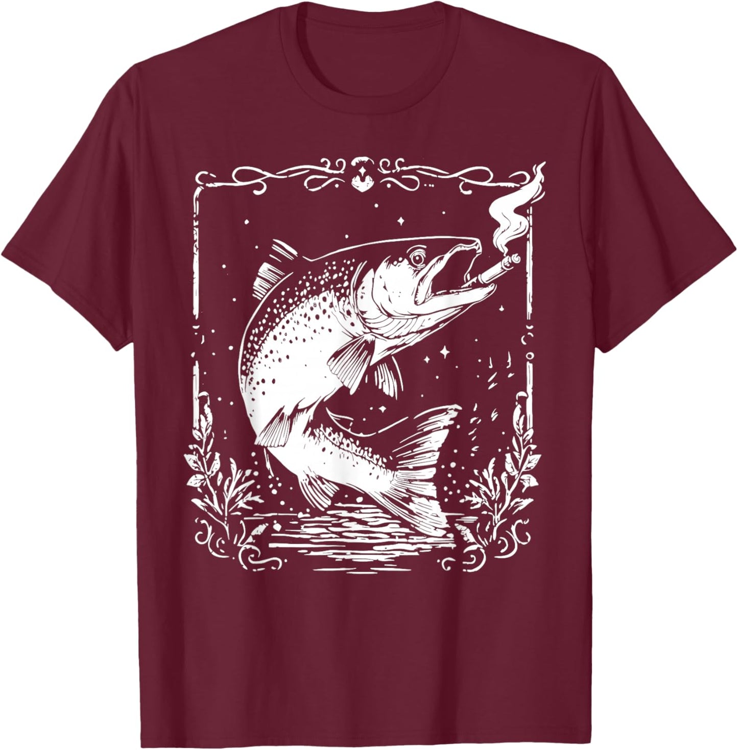 Fish Smoking Meme Vintage Style Silly Fish Gag T-Shirt - T-Shirt | Maroon
