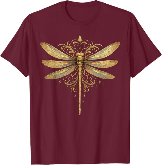 Elegant Golden Dragonfly Mystic Boho Outfit Nature T-Shirt - T-Shirt | Maroon