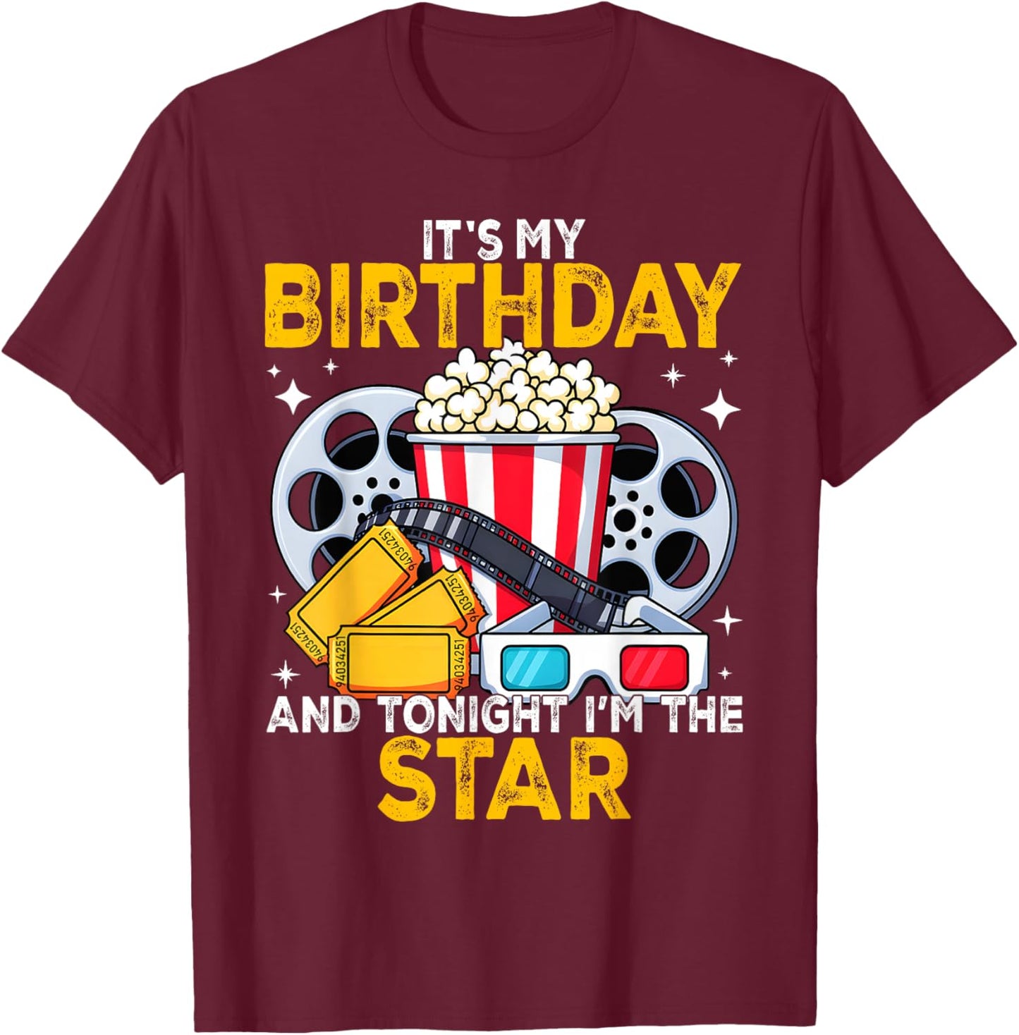Birthday Party Theme Family Movie Night Boys Girls T-Shirt - T-Shirt | Maroon