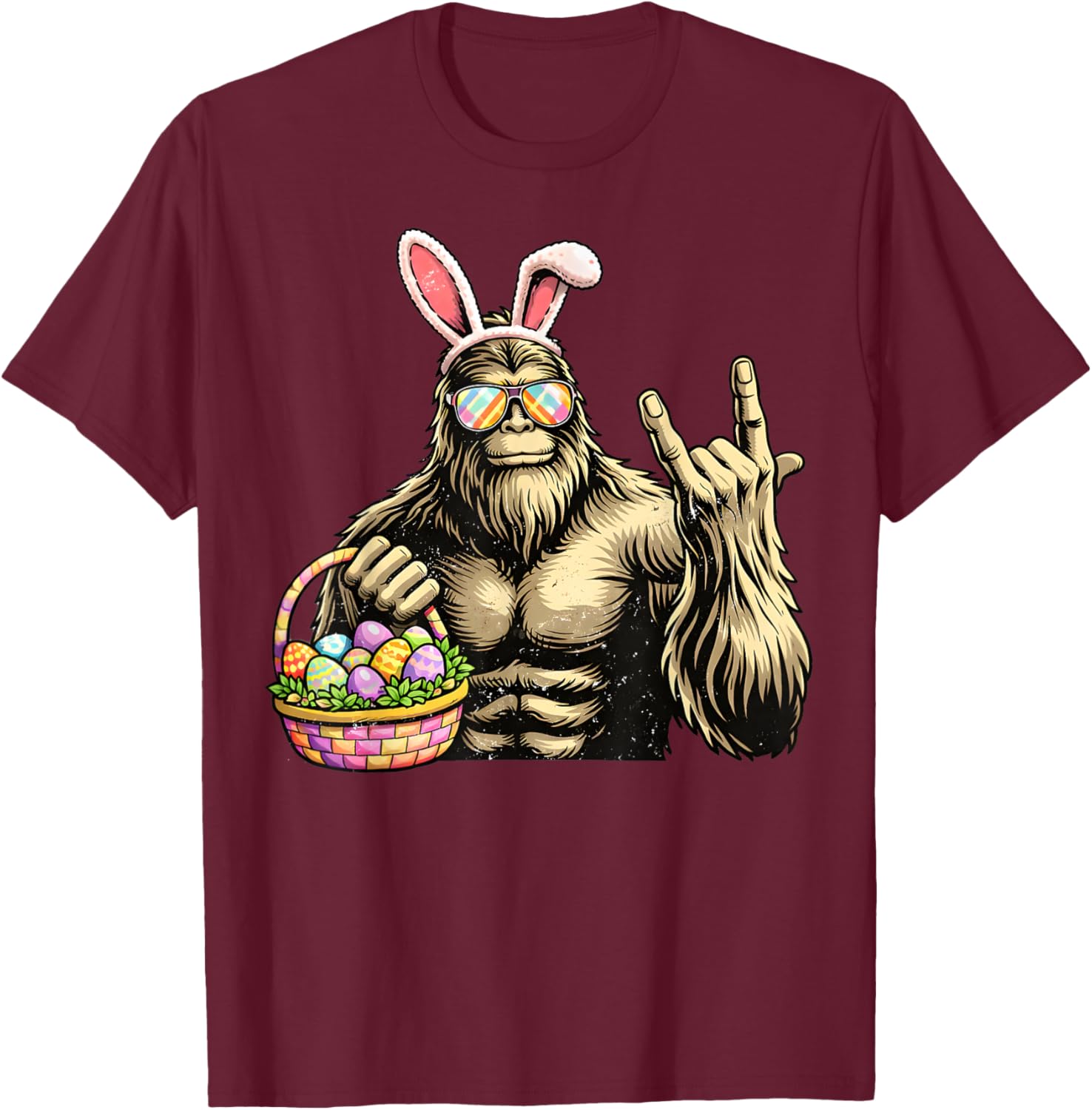 Funny Bigfoot Easter Egg Rock Sasquatch Easter Day T-Shirt - T-Shirt | Maroon