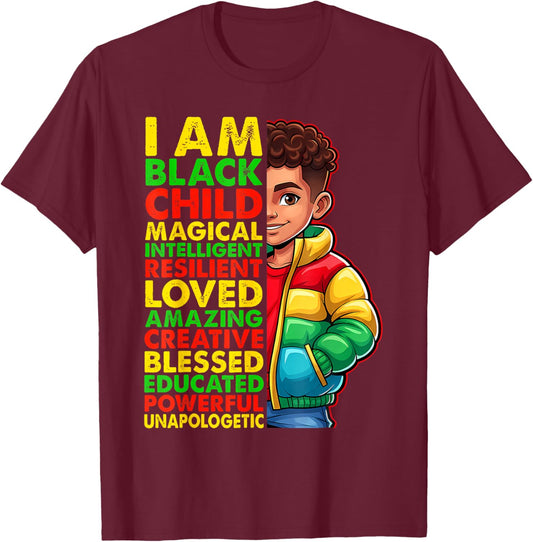 I am Black History Month Shirt Kids Boys African American T-Shirt - T-Shirt | Maroon