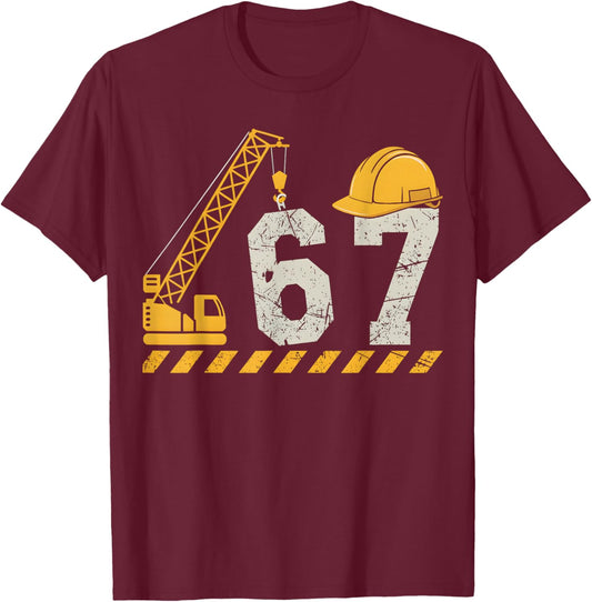 Fun Six Seven 6 7 Meme Design Boys Kids Construction T-Shirt - T-Shirt | Maroon