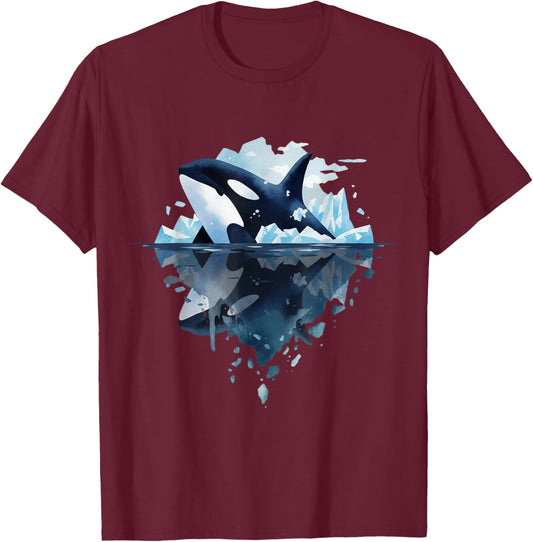 Powerful Orca Breaking Ice Reflection Wildlife Nature Art T-Shirt - T-Shirt | Maroon