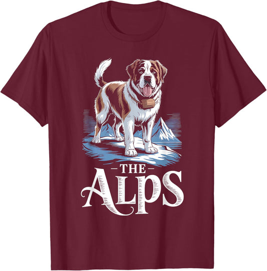 St. Bernard Rescue Puppy Switzerland Winter Hiking Souvenir T-Shirt - T-Shirt | Maroon
