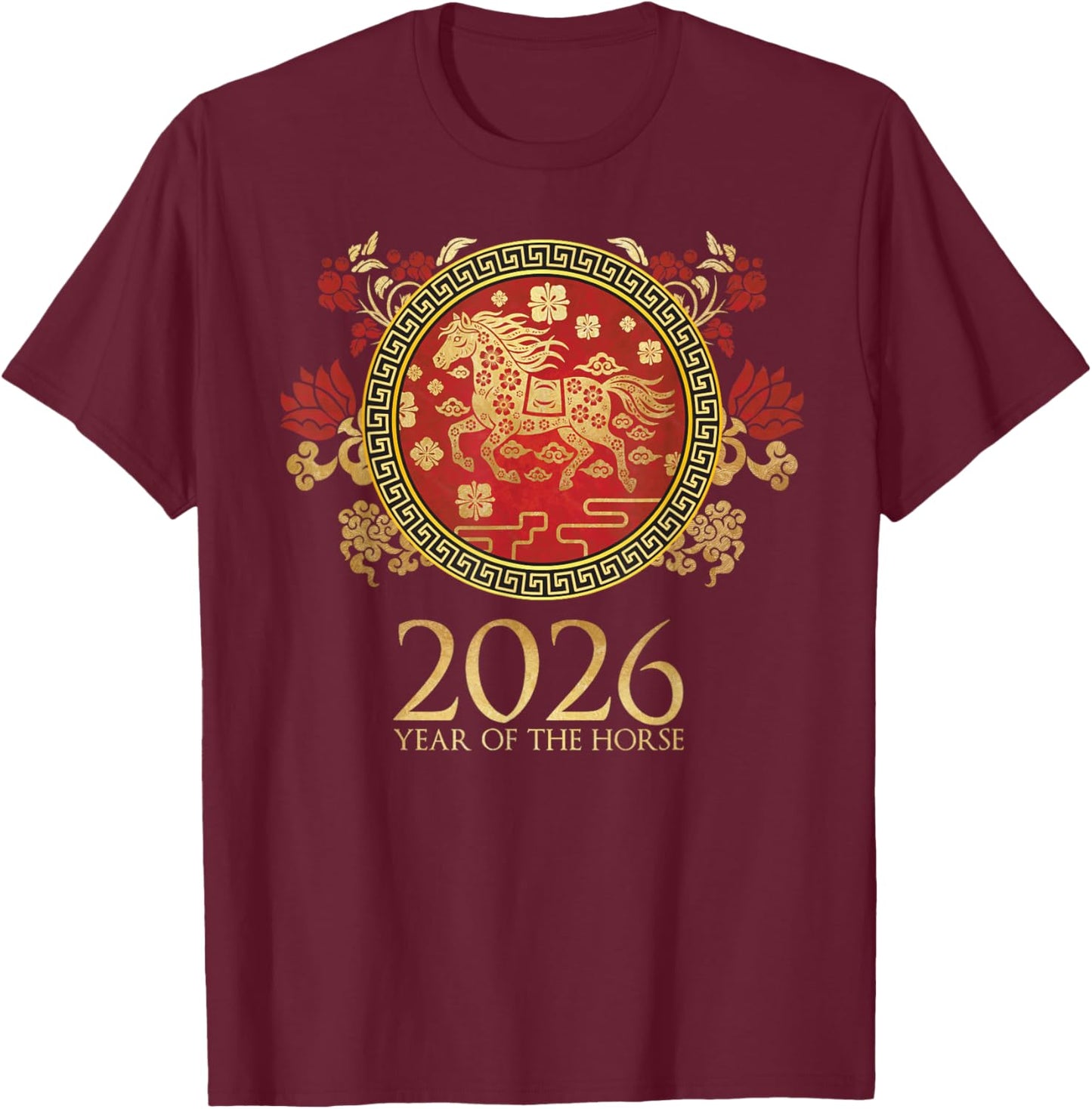 2026 Year of The Horse Chinese New Year Lunar Zodiac Vintage T-Shirt - T-Shirt | Maroon