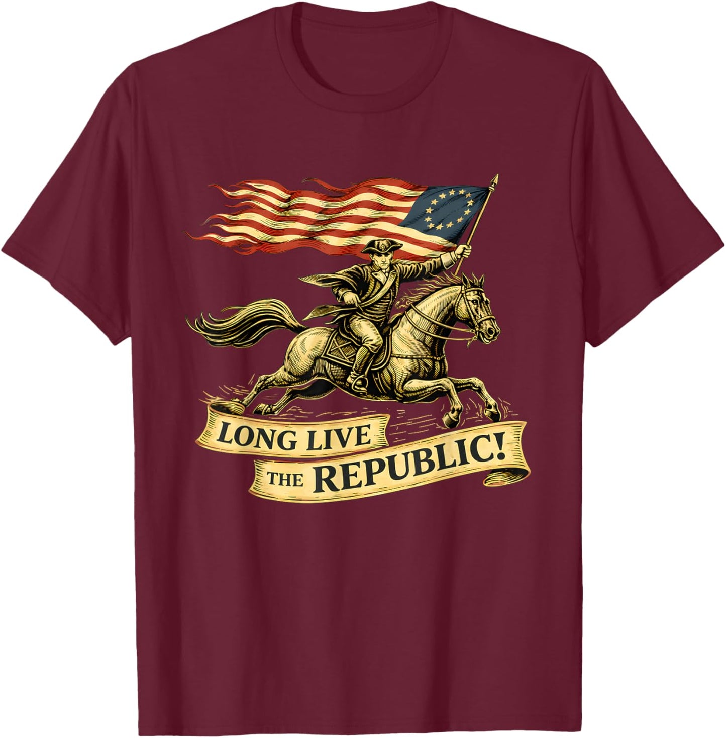 Minuteman Long Live The Republic USA 1776 2026 4th of July T-Shirt - T-Shirt | Maroon