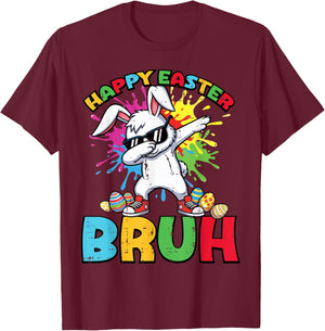 Happy Easter Bruh Dabbing Bunny Rabbit Boys Kids Men Women T-Shirt - T-Shirt | Maroon