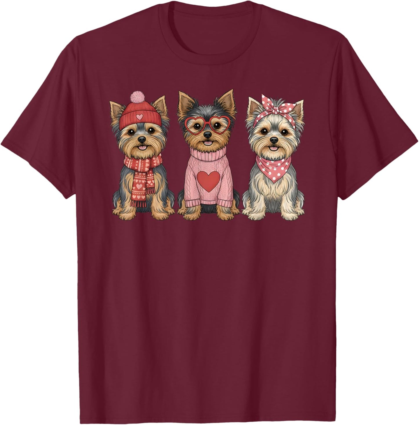 Cute Yorkshire Terrier Valentine Yorkie Dog T-Shirt - T-Shirt | Maroon