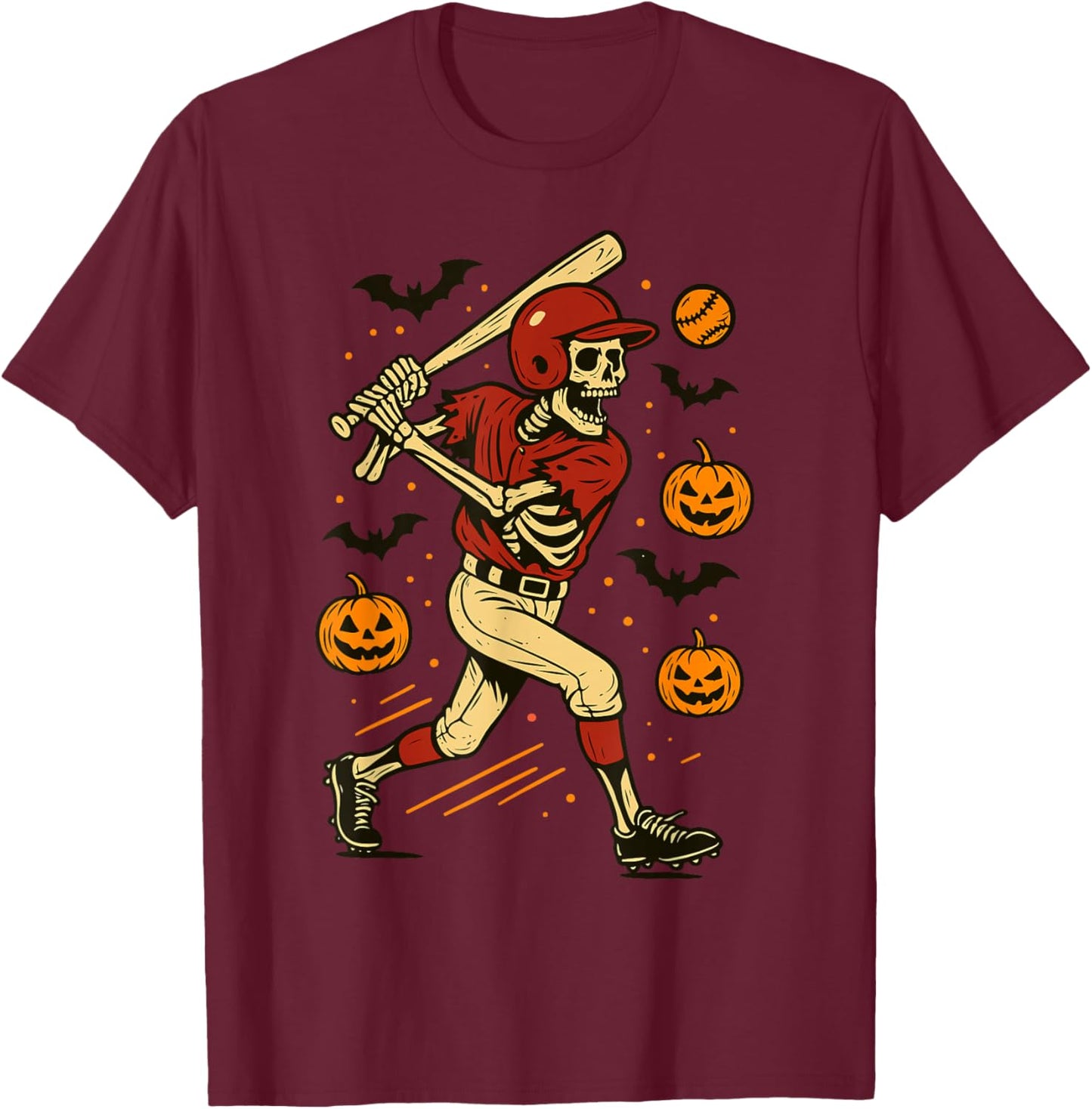 Funny Skeleton Halloween Baseball Boys Men Kids Toddler T-Shirt - T-Shirt | Maroon