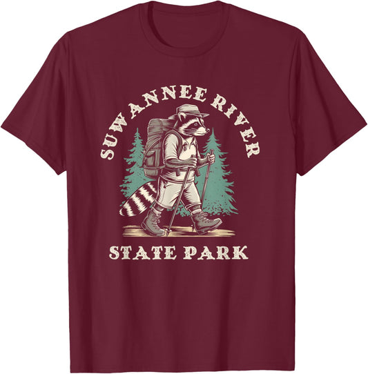 Suwannee River State Park Florida Hiking Backpacking Raccoon T-Shirt - T-Shirt | Maroon