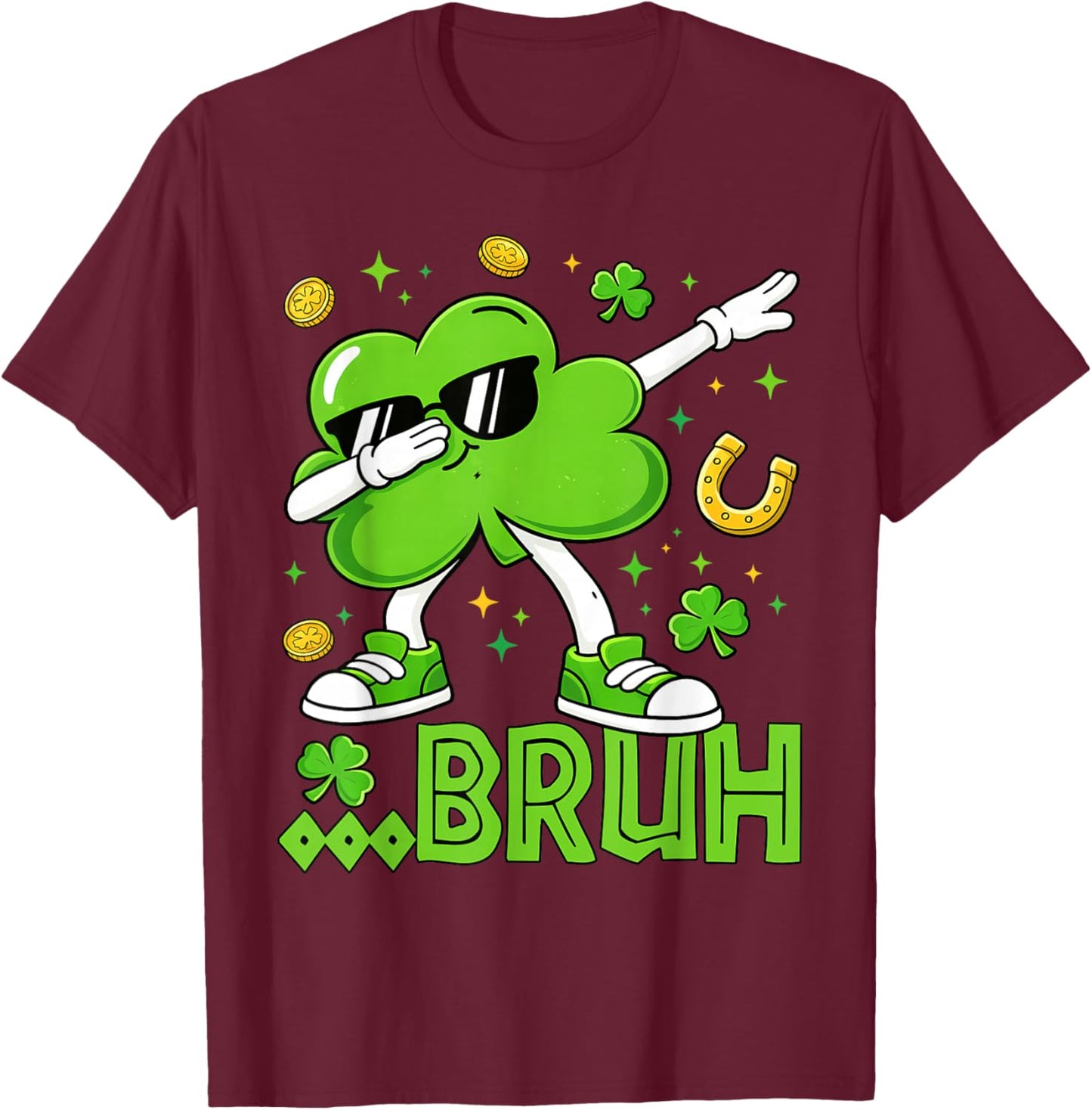 Lucky Shamrock Dab Bruh Leprechaun St Patrick's Day Boys Kid T-Shirt - T-Shirt | Maroon