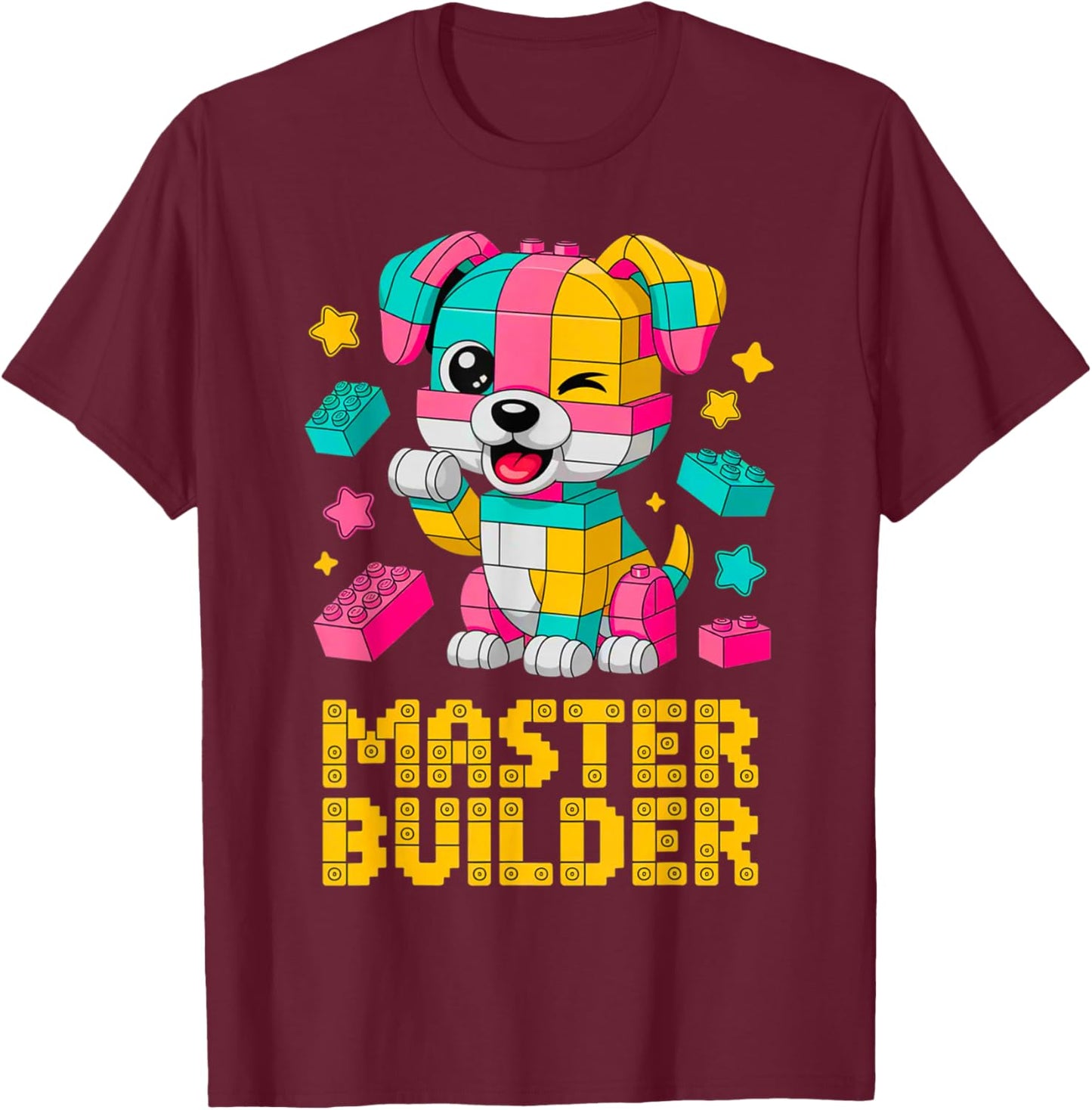 Master Builder Dog Lover Building Bricks Blocks Kids Toddler T-Shirt - T-Shirt | Maroon