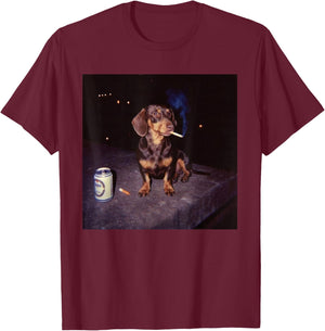 Funny Smoking Dachshund Cigarette Beer Gen Z Stupid Brainrot T-Shirt - T-Shirt | Maroon