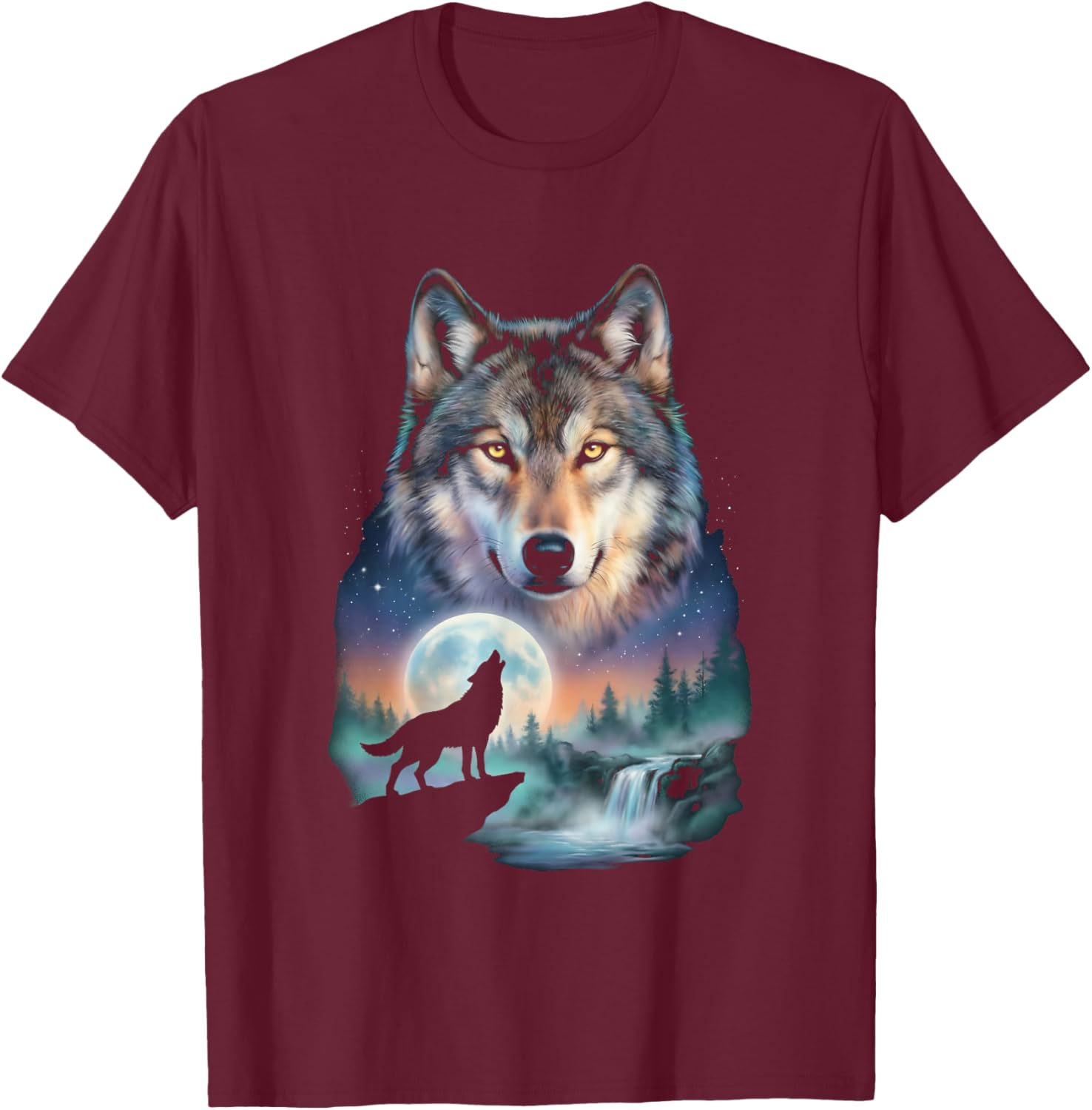 Howling Wolf Amazing Animal Graphic Wolf T-Shirt - T-Shirt | Maroon