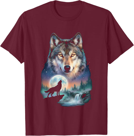 Howling Wolf Amazing Animal Graphic Wolf T-Shirt - T-Shirt | Maroon