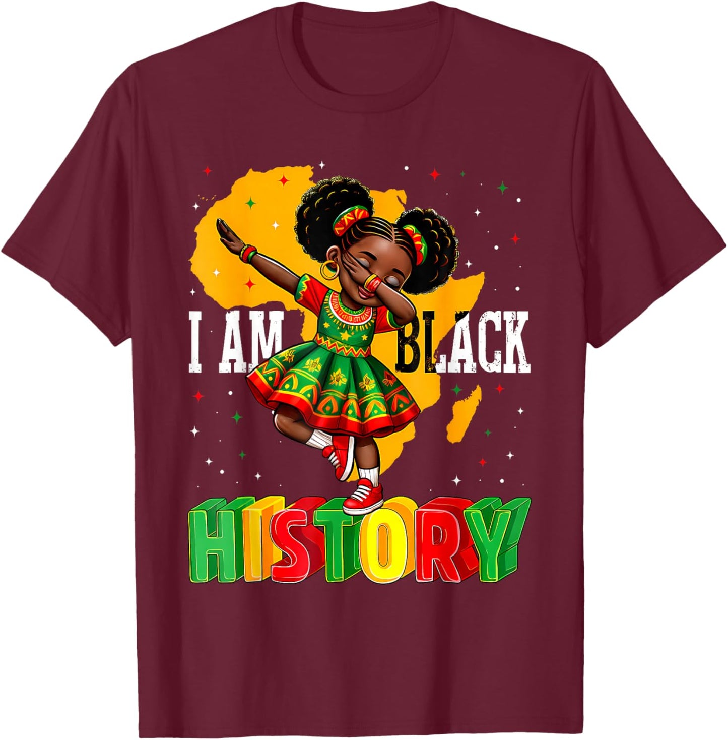 African American Girl Kid I Am Black History Month T-Shirt - T-Shirt | Maroon