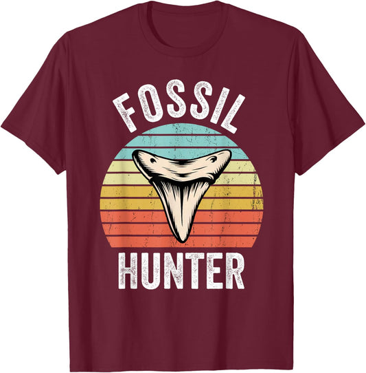 Vintage Shark Teeth Hunter Fossil Hunter Paleontologist T-Shirt - T-Shirt | Maroon