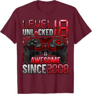 Level 18 Unlocked 18 Year Old Gifts Boys 18th Birthday Boy T-Shirt - T-Shirt | Maroon