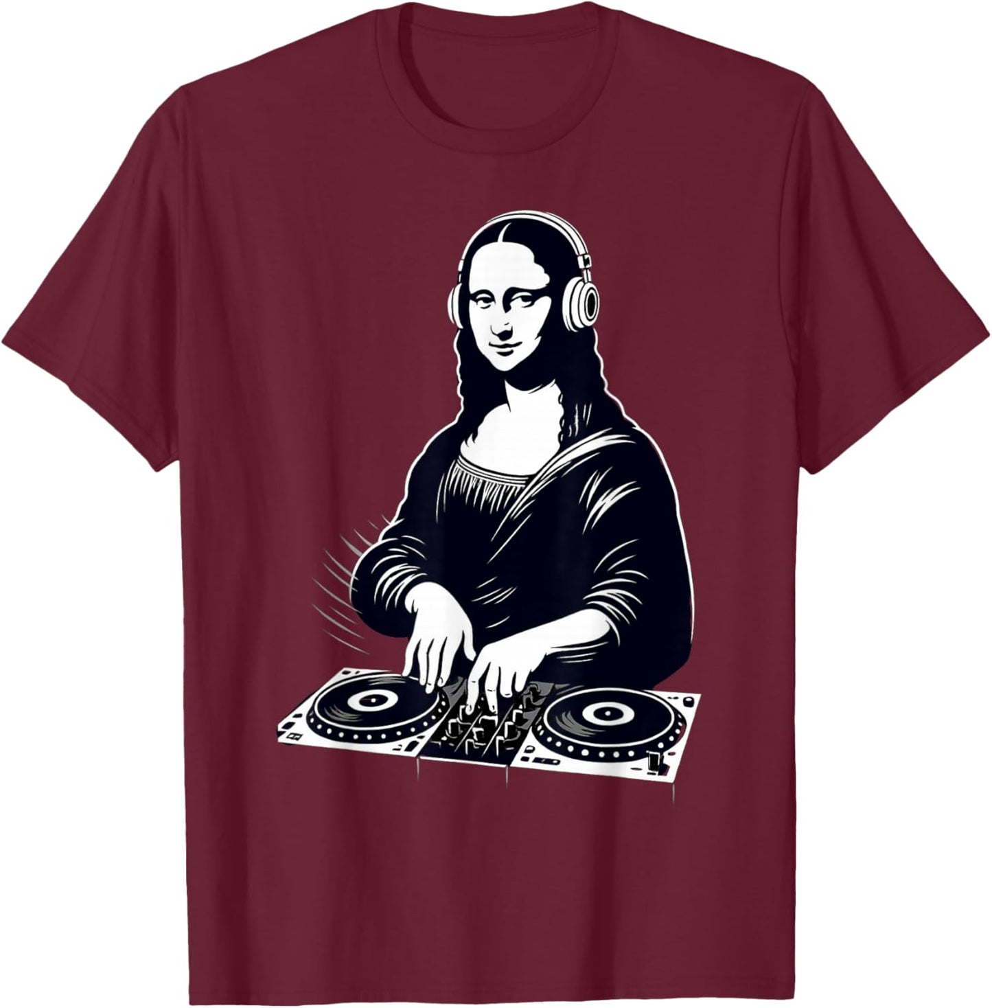 Mona Lisa DJ Scratching Vinyl Turntable EDM Techno Vintage T-Shirt - T-Shirt | Maroon