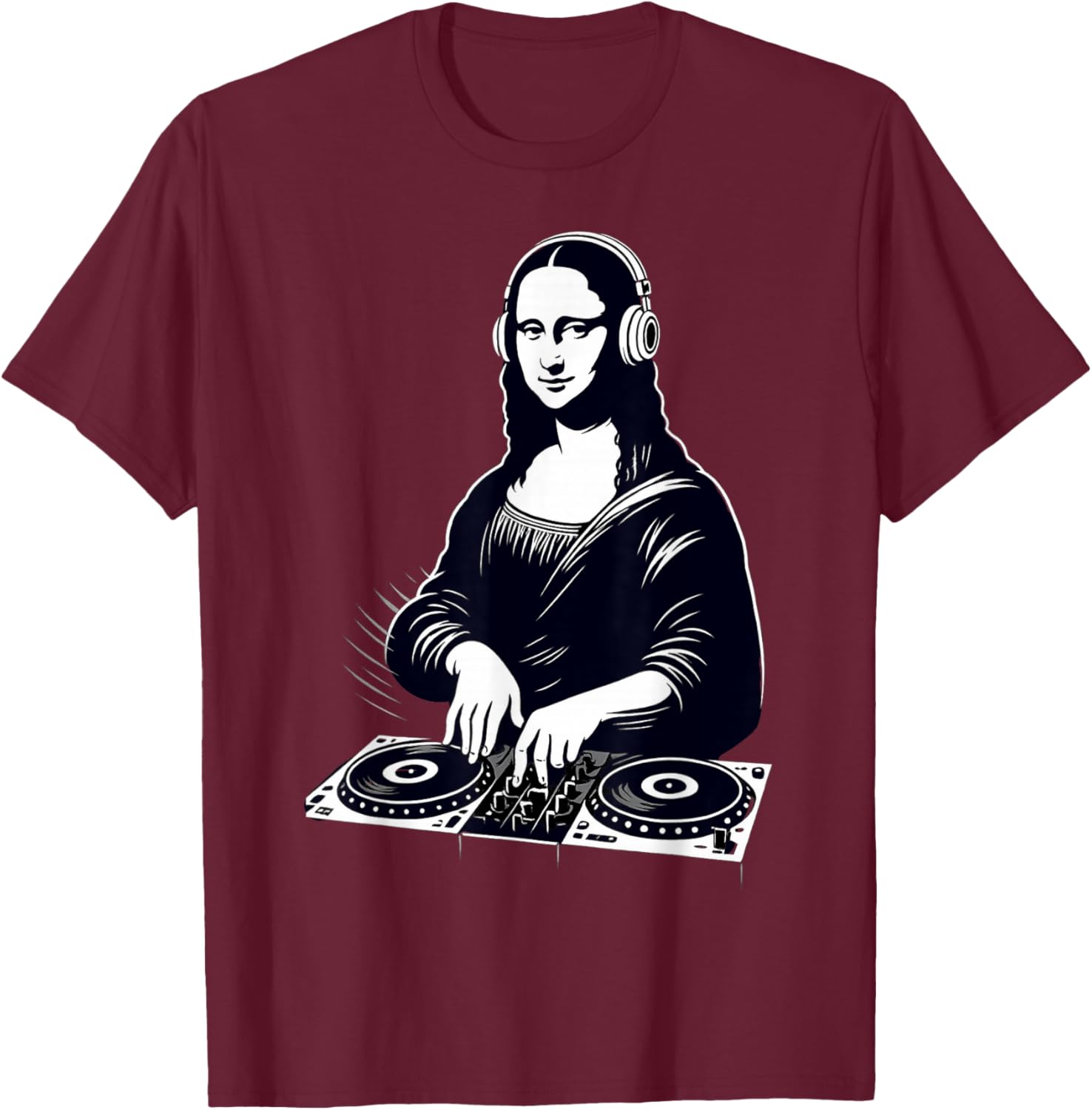Mona Lisa DJ Scratching Vinyl Turntable EDM Techno Vintage T-Shirt - T-Shirt | Maroon
