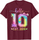 Hello Ten EST 2016 10th Birthday Coquette Bow 10 Year Girl T-Shirt - T-Shirt | Maroon