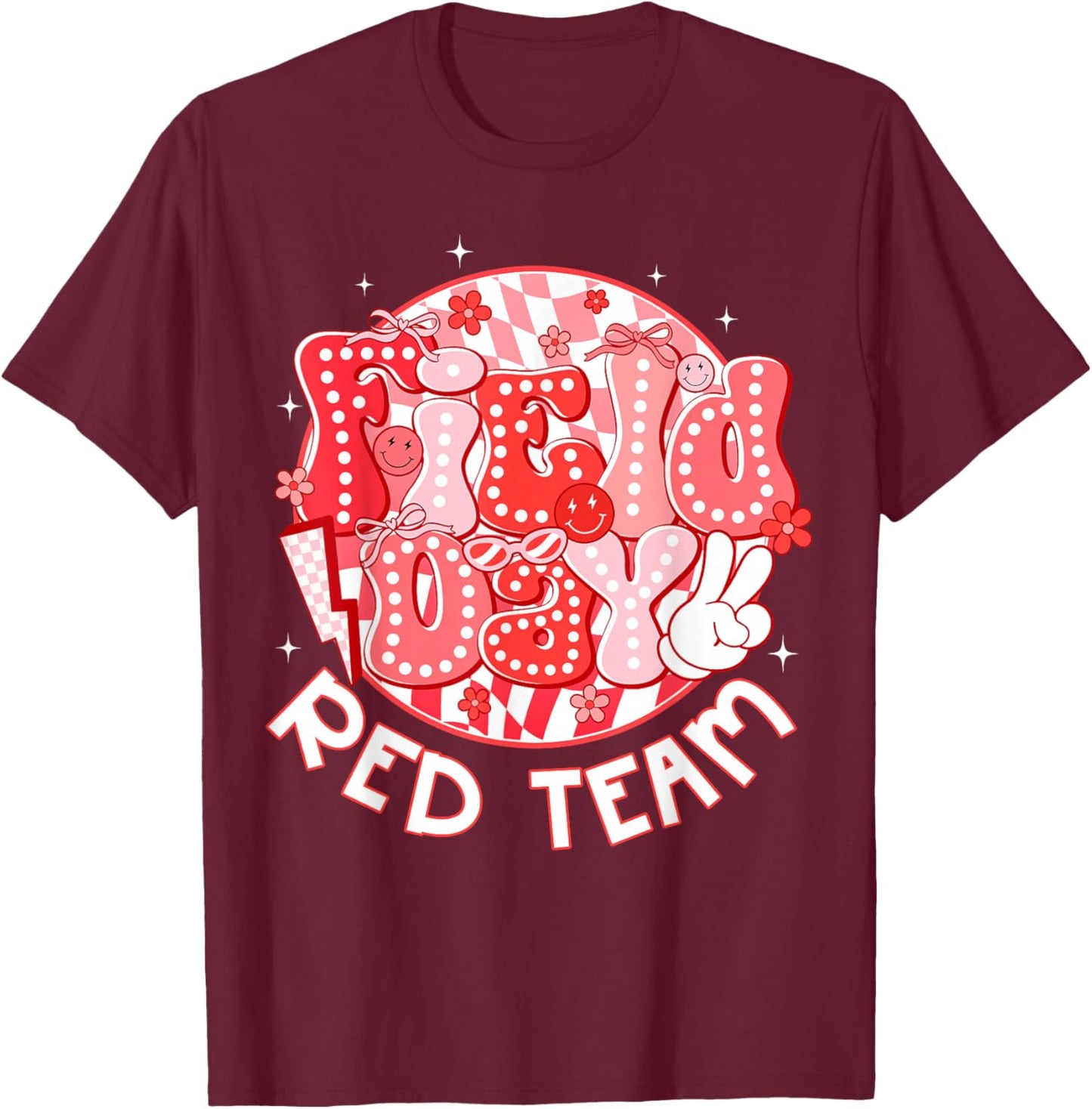 Field Day Red Team Coquette Bow Retro Lightning Bolt T-Shirt - T-Shirt | Maroon