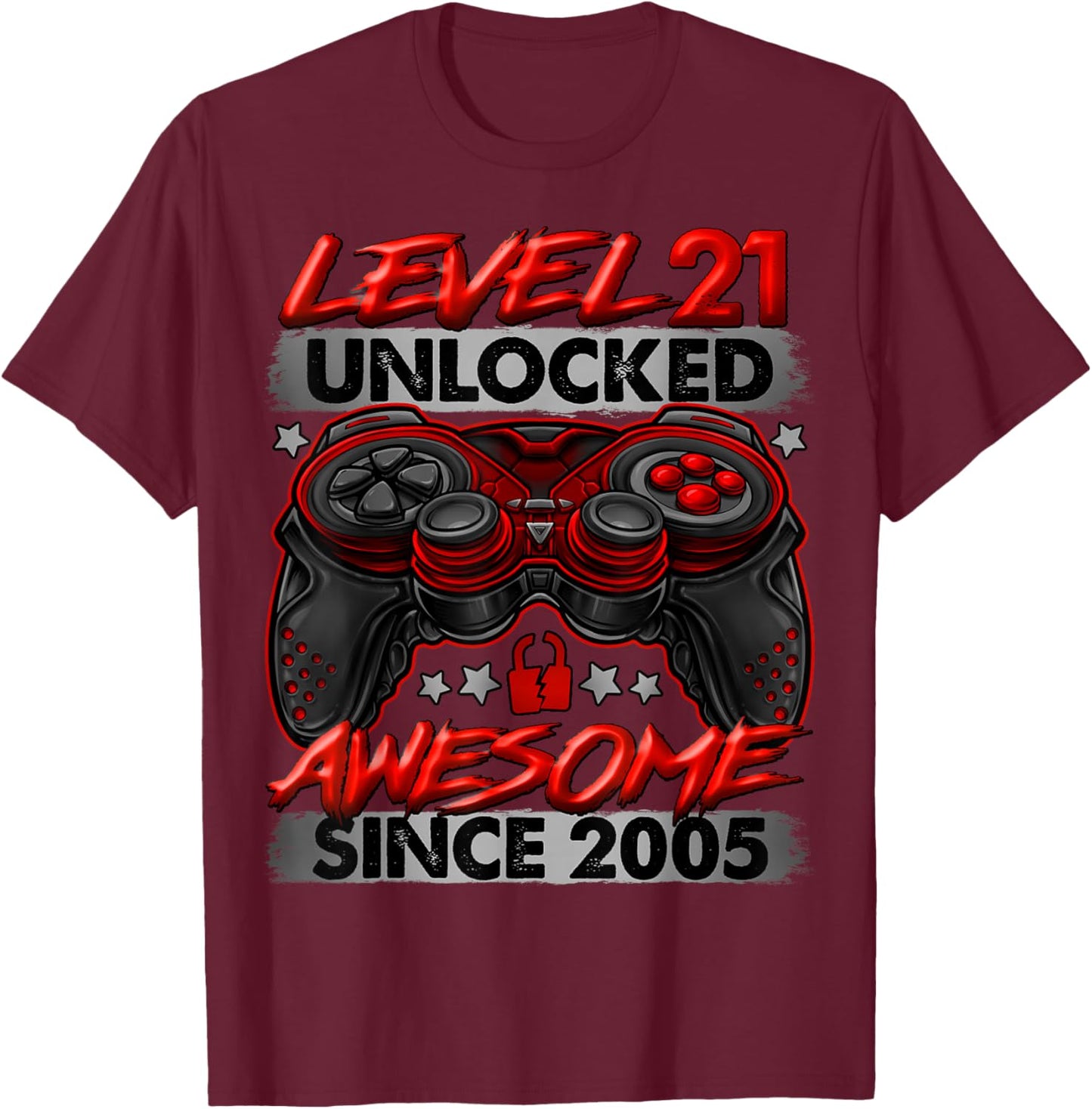 Level 21 Unlocked 21 Year Old Gifts Boys 21st Birthday Boy T-Shirt - T-Shirt | Maroon