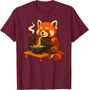 Roter Panda Mit Nudeln Ramen Kawaii Roter Panda T-Shirt - T-Shirt | Maroon