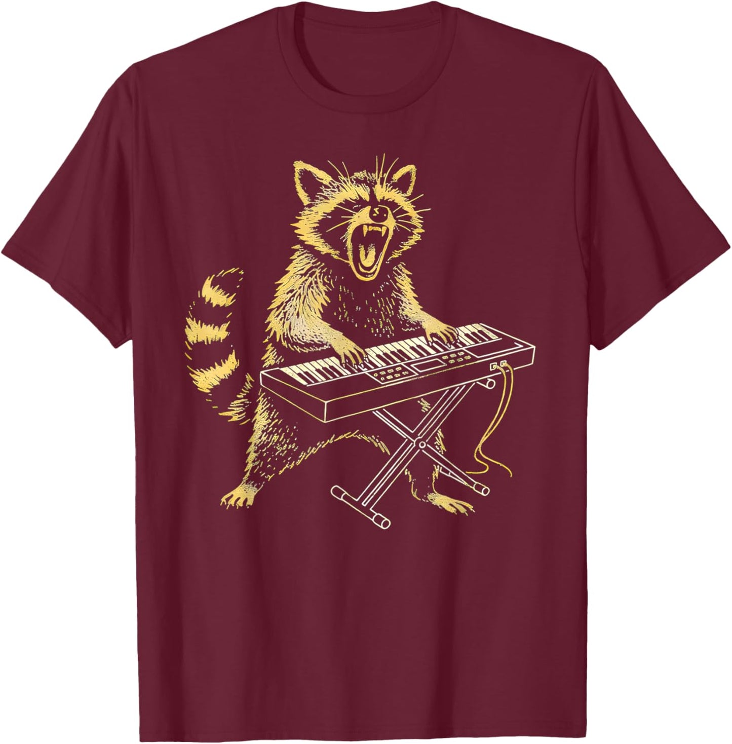 Funny Raccoon Piano Rock Keyboard Musician Art Gifts T-Shirt - T-Shirt | Maroon